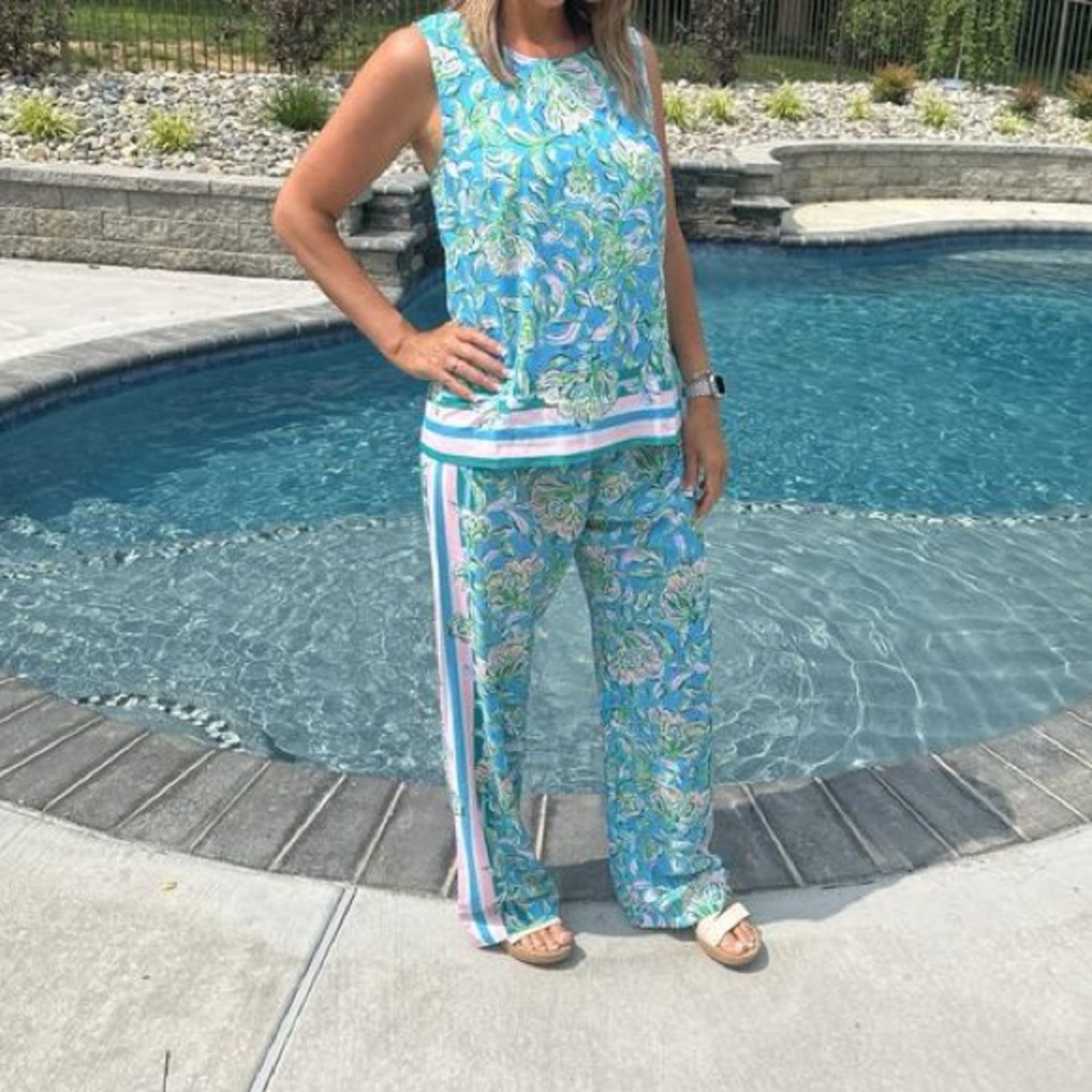🌴🦩Lilly Pulitzer-2 piece Set•Palazzo Pants and Sleeveless Blouse•Size Large NWT - Picture 5 of 16